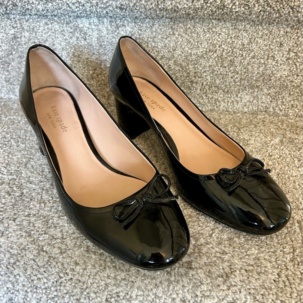 Kate Spade Glossy Black Heels with Bow
